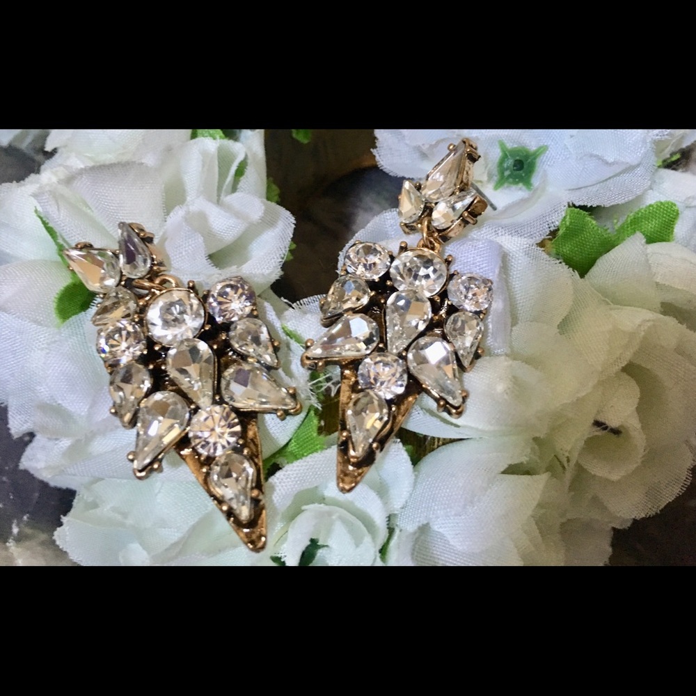 White Rhinestones & Gold dangle Earrings studded